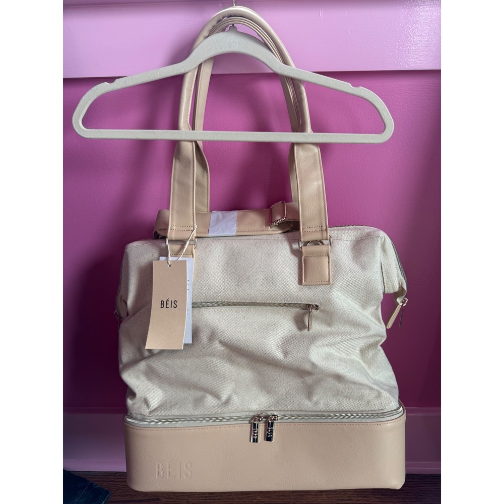 BÉIS The Mini Weekender Canvas Beige Cream NWT